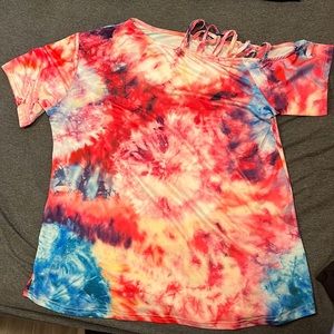 Large tie-dye shirt.